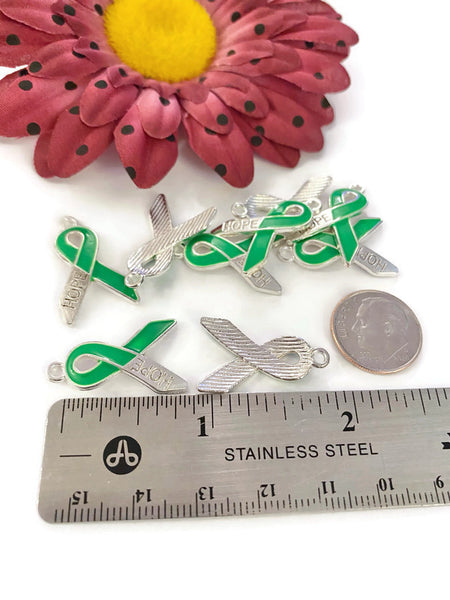 Green Hope Awareness Ribbon Pendant Charms - Lyme Disease Liver Cancer Kidney Disease Cerebral Palsy Bipolar Disorder Mental Health