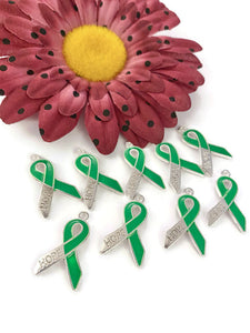 Green Hope Awareness Ribbon Pendant Charms - Lyme Disease Liver Cancer Kidney Disease Cerebral Palsy Bipolar Disorder Mental Health