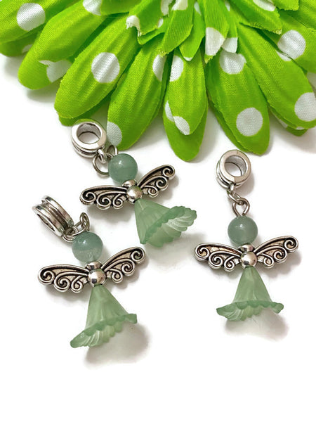 5Pc Green Natural Stone Awareness Dangle Angel Charm- Liver Cancer Kidney Lyme Disease Cerebral Palsy Bipolar Disorder Mental Health Support