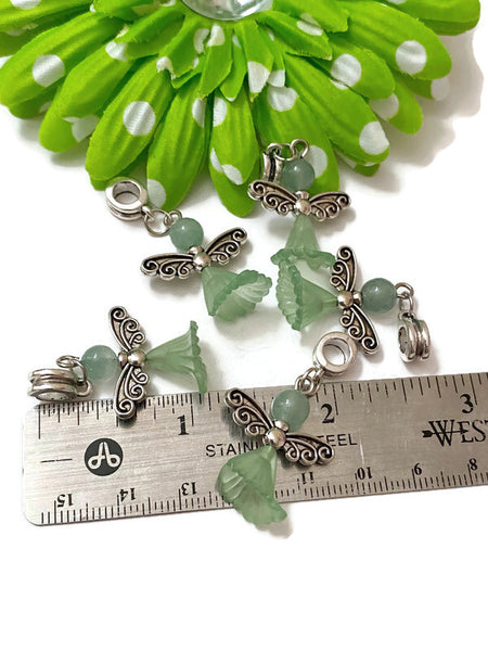 5Pc Green Natural Stone Awareness Dangle Angel Charm- Liver Cancer Kidney Lyme Disease Cerebral Palsy Bipolar Disorder Mental Health Support