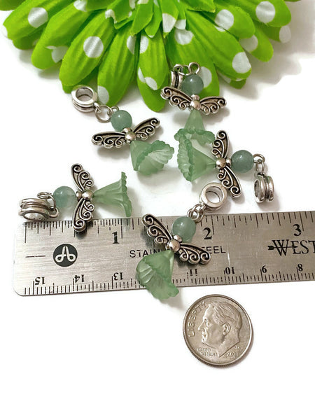 5Pc Green Natural Stone Awareness Dangle Angel Charm- Liver Cancer Kidney Lyme Disease Cerebral Palsy Bipolar Disorder Mental Health Support