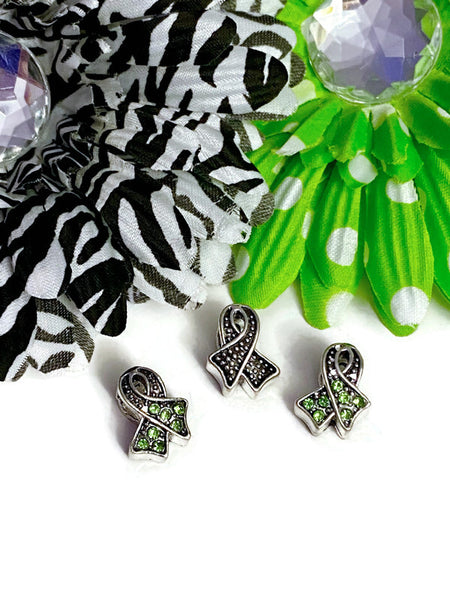 Light Green Rhinestone Bling Awareness Slide Bead - Lyme Disease Liver Cancer Kidney Disease Cerebral Palsy Bipolar Disorder Depression Cure