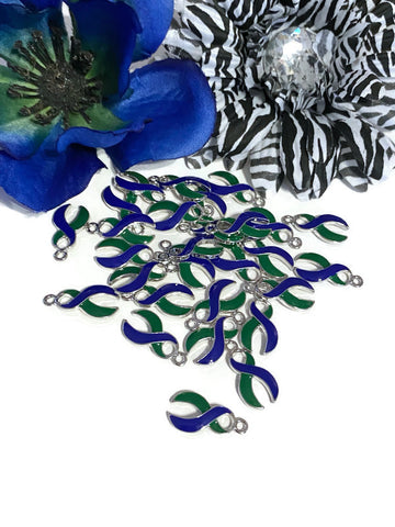 Green & Blue Ribbon Awareness Charm Pendant- Neurofibromatosis, Cytomegalovirus / CMV, Adrenoleukodystrophy, Pseudotumor Cerebri, Hope, Cure