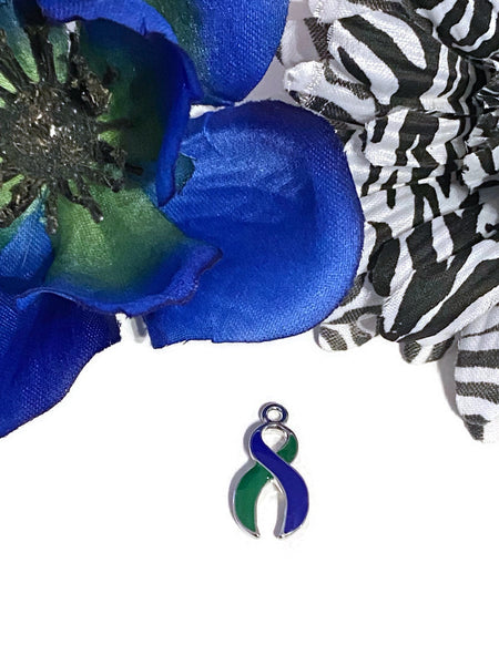 Green & Blue Ribbon Awareness Charm Pendant- Neurofibromatosis, Cytomegalovirus / CMV, Adrenoleukodystrophy, Pseudotumor Cerebri, Hope, Cure