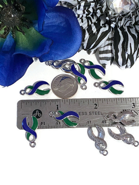 Green & Blue Ribbon Awareness Charm Pendant- Neurofibromatosis, Cytomegalovirus / CMV, Adrenoleukodystrophy, Pseudotumor Cerebri, Hope, Cure