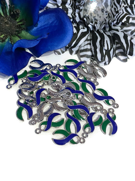 Green & Blue Ribbon Awareness Charm Pendant- Neurofibromatosis, Cytomegalovirus / CMV, Adrenoleukodystrophy, Pseudotumor Cerebri, Hope, Cure