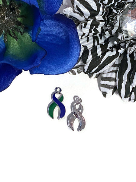 Green & Blue Ribbon Awareness Charm Pendant- Neurofibromatosis, Cytomegalovirus / CMV, Adrenoleukodystrophy, Pseudotumor Cerebri, Hope, Cure