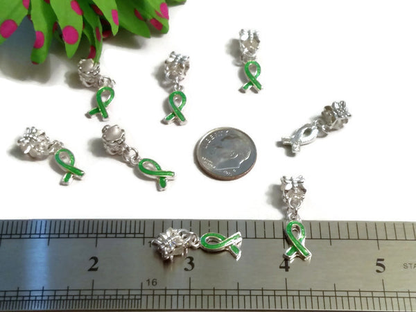 5 Pcs Light Green Awareness Small Dangle Ribbon - Mental Health Bipolar Lyme Kidney Disease Liver Cancer Cerebral Palsy Depression Hope Cure