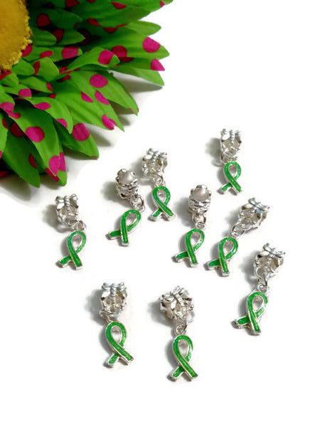 5 Pcs Light Green Awareness Small Dangle Ribbon - Mental Health Bipolar Lyme Kidney Disease Liver Cancer Cerebral Palsy Depression Hope Cure