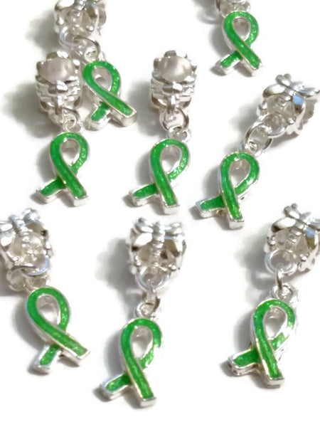 5 Pcs Light Green Awareness Small Dangle Ribbon - Mental Health Bipolar Lyme Kidney Disease Liver Cancer Cerebral Palsy Depression Hope Cure