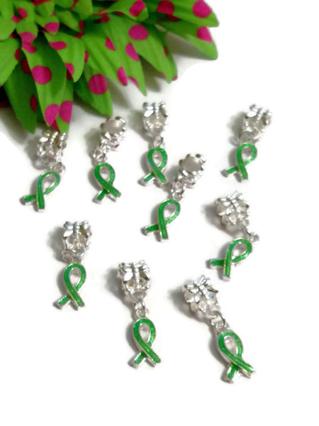 5 Pcs Light Green Awareness Small Dangle Ribbon - Mental Health Bipolar Lyme Kidney Disease Liver Cancer Cerebral Palsy Depression Hope Cure