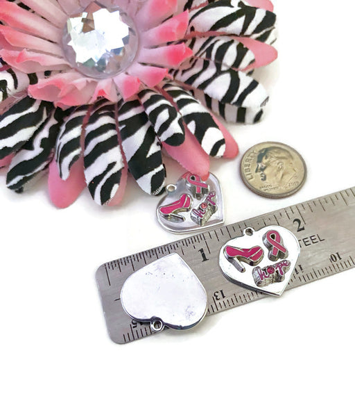 1 Pc Pink Hope & High Heels Silver Tone Heart Handmade Awareness Charm - Breast Cancer Support Hope Cure Survivor Fight Save the Tatas