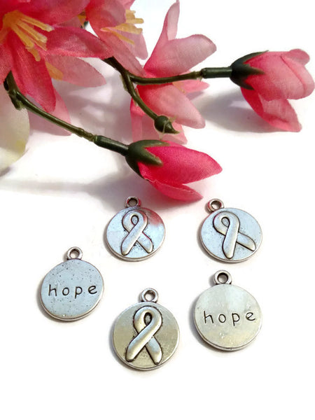 Awareness Ribbon Double-Sided Hope Pendant Charms - Cancer Jewelry Inspirational Hope Support Survivor Cure Faith Jewelry Pendant Charms