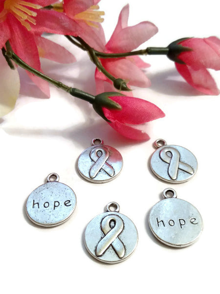 Awareness Ribbon Double-Sided Hope Pendant Charms - Cancer Jewelry Inspirational Hope Support Survivor Cure Faith Jewelry Pendant Charms