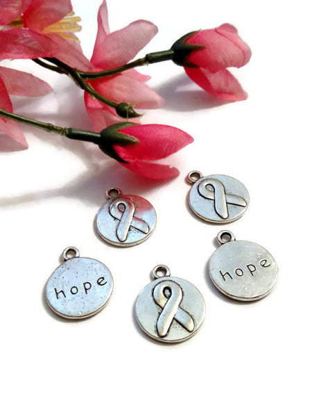 Awareness Ribbon Double-Sided Hope Pendant Charms - Cancer Jewelry Inspirational Hope Support Survivor Cure Faith Jewelry Pendant Charms