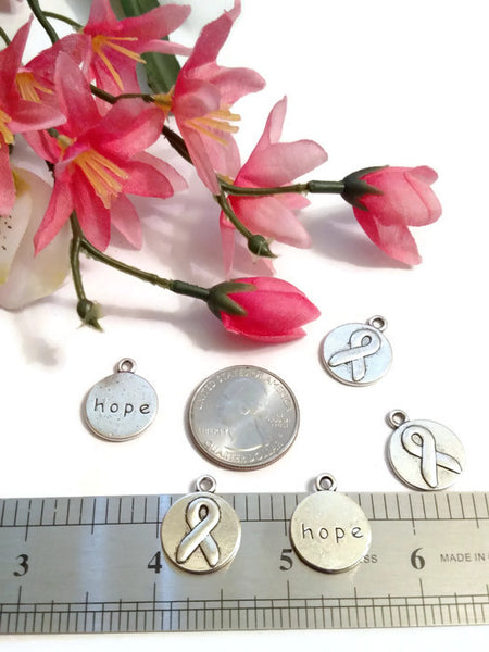 Awareness Ribbon Double-Sided Hope Pendant Charms - Cancer Jewelry Inspirational Hope Support Survivor Cure Faith Jewelry Pendant Charms