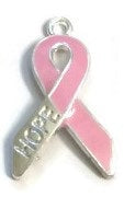 Pink Enamel Hope Awareness Ribbon Pendant Charms - Hope Breast Cancer Save the Tatas Cure Survivor Support Fight Awareness DIY Jewelry Charm