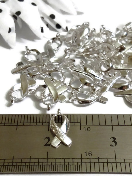 Small Bright Silver Tone Hope Awareness Ribbon Charm - Hope Cancer Cure Support Awareness Illness Recovery Survivor Fight Charms Jewelry