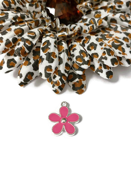 5 Pc Hot Pink Forget-Me-Not Style Enamel Flower Charm - Breast Cancer Awareness Survivor Cure Hope Fight Support Pendant Charms Jewelry