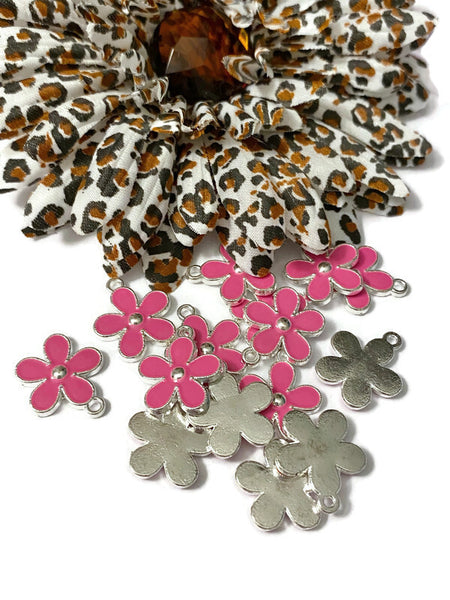 5 Pc Hot Pink Forget-Me-Not Style Enamel Flower Charm - Breast Cancer Awareness Survivor Cure Hope Fight Support Pendant Charms Jewelry