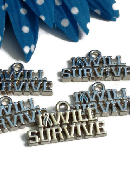 5 Pcs I Will Survive Awareness Pendant Charms - Hope Cancer Support Jewelry Ribbon Inspirational Survivor Cure DIY Supply Charms Fight