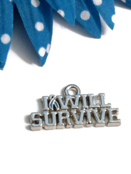 5 Pcs I Will Survive Awareness Pendant Charms - Hope Cancer Support Jewelry Ribbon Inspirational Survivor Cure DIY Supply Charms Fight