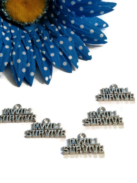 5 Pcs I Will Survive Awareness Pendant Charms - Hope Cancer Support Jewelry Ribbon Inspirational Survivor Cure DIY Supply Charms Fight