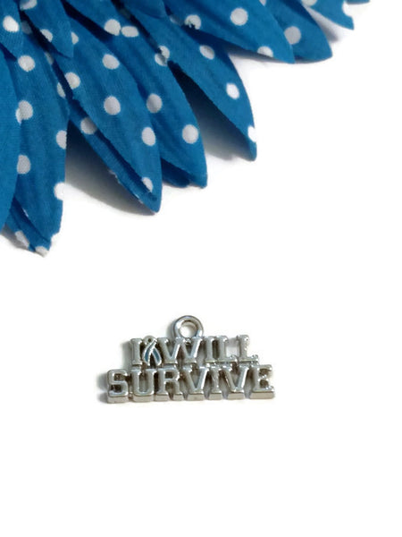 5 Pcs I Will Survive Awareness Pendant Charms - Hope Cancer Support Jewelry Ribbon Inspirational Survivor Cure DIY Supply Charms Fight