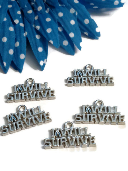 5 Pcs I Will Survive Awareness Pendant Charms - Hope Cancer Support Jewelry Ribbon Inspirational Survivor Cure DIY Supply Charms Fight