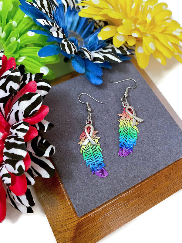 LGBTQ Feather Drop Awareness Earrings - Hope Acceptance Pride Support Lesbian Gay Queer Bi-Sexual Transgender Love is Love Awareness Bling Jewelry