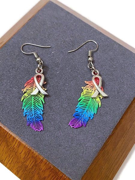 LGBTQ Feather Drop Awareness Earrings - Hope Acceptance Pride Support Lesbian Gay Queer Bi-Sexual Transgender Love is Love Awareness Bling Jewelry