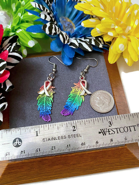 LGBTQ Feather Drop Awareness Earrings - Hope Acceptance Pride Support Lesbian Gay Queer Bi-Sexual Transgender Love is Love Awareness Bling Jewelry