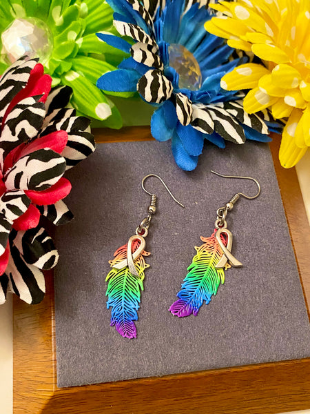 LGBTQ Feather Drop Awareness Earrings - Hope Acceptance Pride Support Lesbian Gay Queer Bi-Sexual Transgender Love is Love Awareness Bling Jewelry