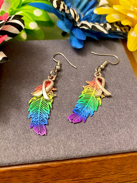 LGBTQ Feather Drop Awareness Earrings - Hope Acceptance Pride Support Lesbian Gay Queer Bi-Sexual Transgender Love is Love Awareness Bling Jewelry