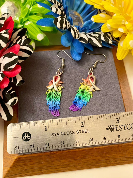 LGBTQ Feather Drop Awareness Earrings - Hope Acceptance Pride Support Lesbian Gay Queer Bi-Sexual Transgender Love is Love Awareness Bling Jewelry