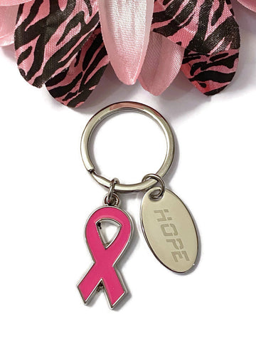 Large Hot Pink Hope Keychain - Breast Cancer Awareness Support Cleft Palate Inflammatory Breast Cancer Hope Cure Survivor Jewelry Keychains