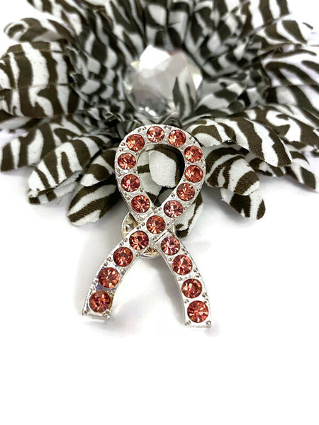 Large Pink Rhinestone Lapel Pin - Breast Cancer Awareness Support Survivor Hope Cure Gift Pins