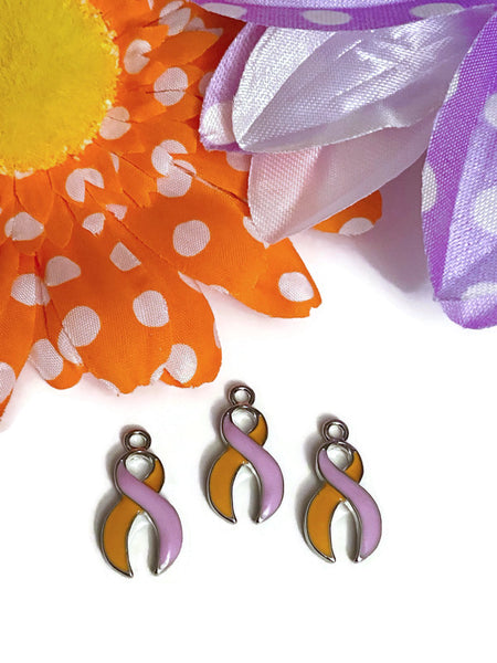 Orchid & Orange Awareness Ribbon Enamel Pendant Charms - Eczema Psoriasis Skin Conditions Cure Hope Cancer Support Awareness Ribbon Jewelry