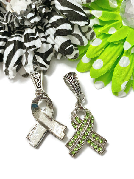 1 Pc Green Luxurious Rhinestone Awareness Ribbon Pendant - Mental Health Bi-Polar Disorder Lyme Kidney Disease Liver Cancer Cerebral Palsy