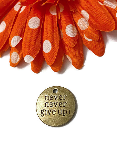 5 Pc Never Never Give Up Bronze Tone Pendant Charms - Awareness Jewelry Cancer Cure Hope Support Fight Strength Survivor Inspirational Crafting