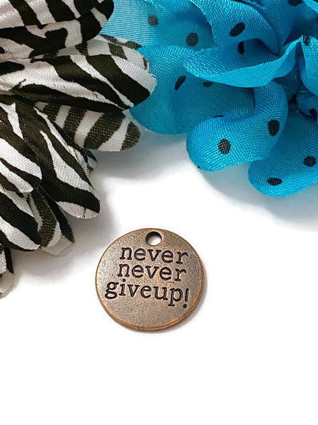 5 Pc Never Never Give Up Copper Tone Pendant Charms - Awareness Jewelry Cancer Cure Support Fight Strength Survivor Inspirational Crafting