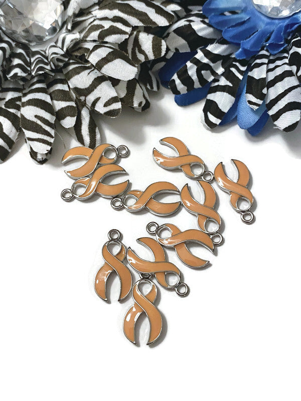 Peach Awareness Ribbon Pendant Charms - Endometrial Uterine Cancer Awareness Ribbon Enamel Cure Support Survivor Faith Jewelry Charms