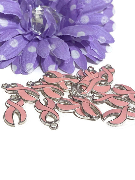 Pink Enamel Awareness Ribbon Pendant Charms - Hope Breast Cancer Jewelry Survivor Support Cure Save the Tatas Fight Awareness DIY Charms