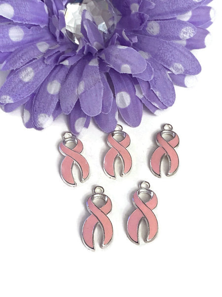 Pink Enamel Awareness Ribbon Pendant Charms - Hope Breast Cancer Jewelry Survivor Support Cure Save the Tatas Fight Awareness DIY Charms