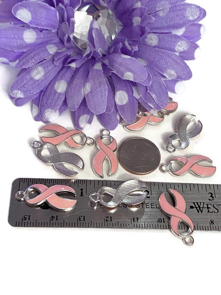 Pink Enamel Awareness Ribbon Pendant Charms - Hope Breast Cancer Jewelry Survivor Support Cure Save the Tatas Fight Awareness DIY Charms