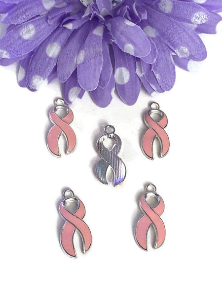 Pink Enamel Awareness Ribbon Pendant Charms - Hope Breast Cancer Jewelry Survivor Support Cure Save the Tatas Fight Awareness DIY Charms