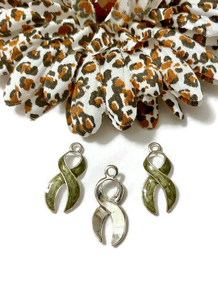 2Pc Olive Color Metallic Shimmer Awareness Ribbon Charm - Hope Cure Support Childless Not By Choice CNBC Families Belong Together Campaigns