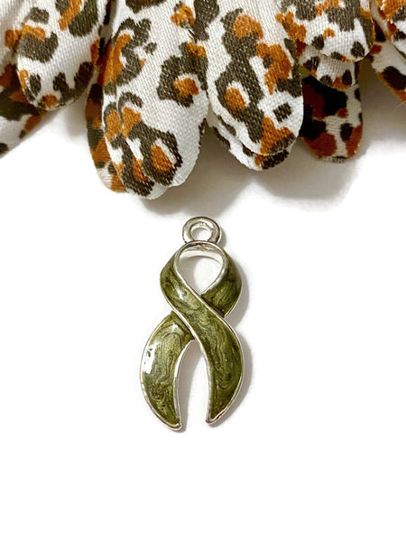 2Pc Olive Color Metallic Shimmer Awareness Ribbon Charm - Hope Cure Support Childless Not By Choice CNBC Families Belong Together Campaigns