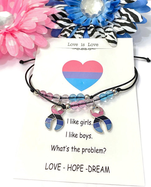 2Pc Omnisexual LGBTQIA+ Couples Bracelet Set - Pride Hope Support Transsexual Omnisexual Non-Binary Love Always Wins Jewelry Gift Set