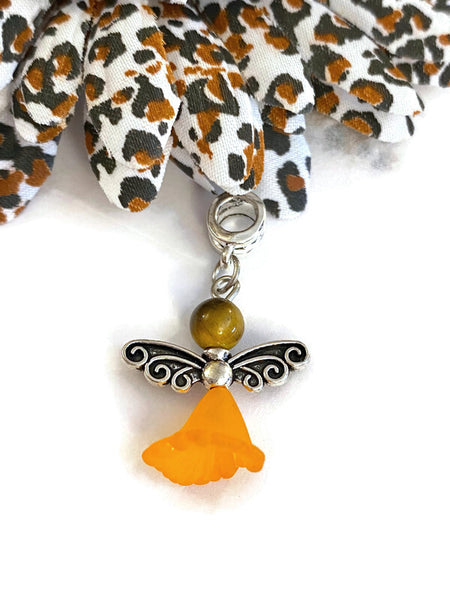 5 Pc Orange Awareness Angel Tiger's Eye Dangle Charm- ADD ADHD COPD Diversity Self-Harm Multiple Sclerosis Gun Violence Animal Cruelty